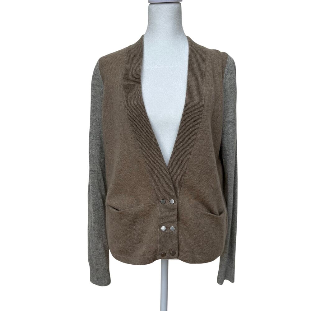 White + Warren 100% Cashmere Colorblock Cardigan - XS